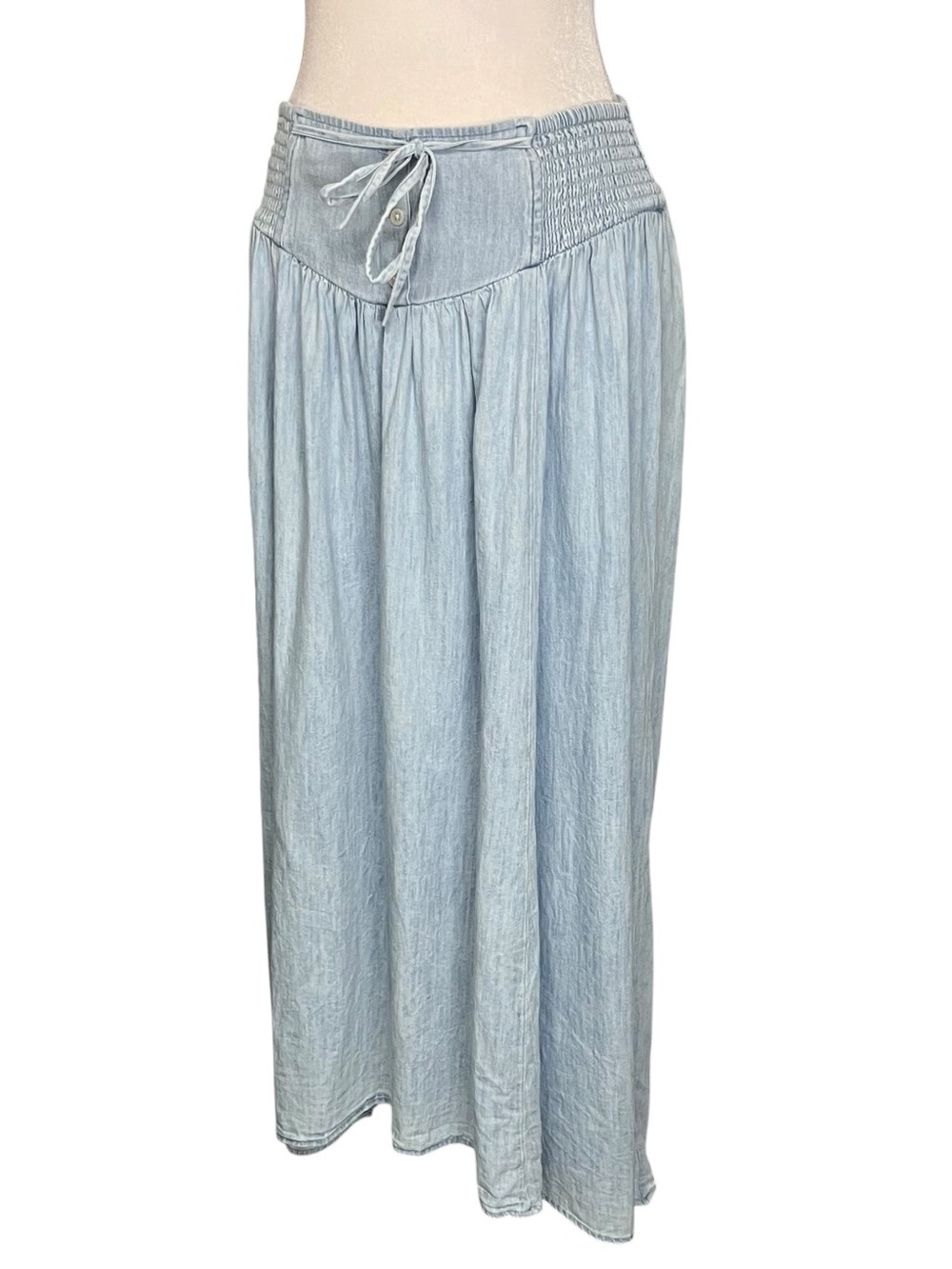 Aerie Blue Chambray Corset Waist Maxi Denim Skirt Size Medium - Picture 6 of 8